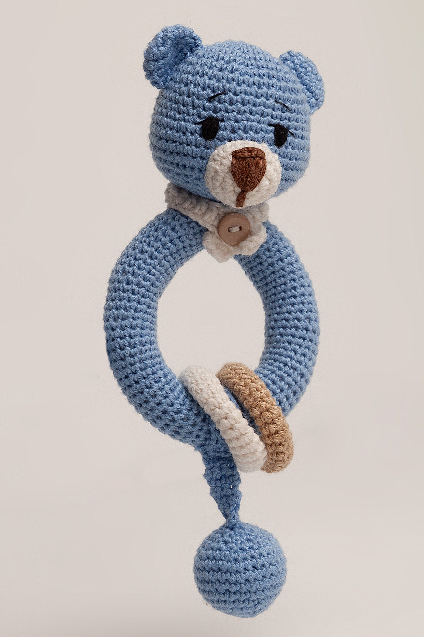 Mavi Amigurumi Ayıcık ve Ahşap Diş Kaşıyıcı